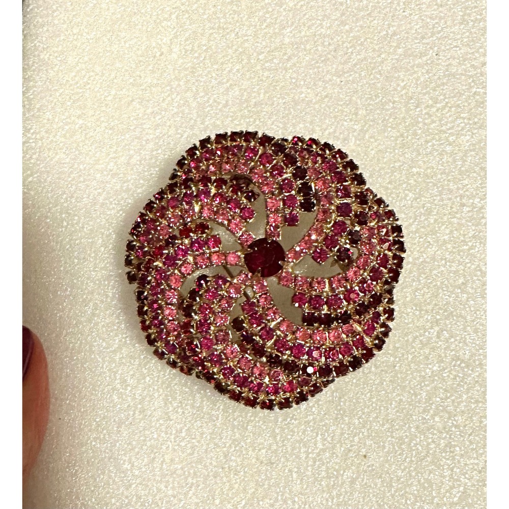 Pink‎ & Red Rhinestone Pinwheel Flower Pin
